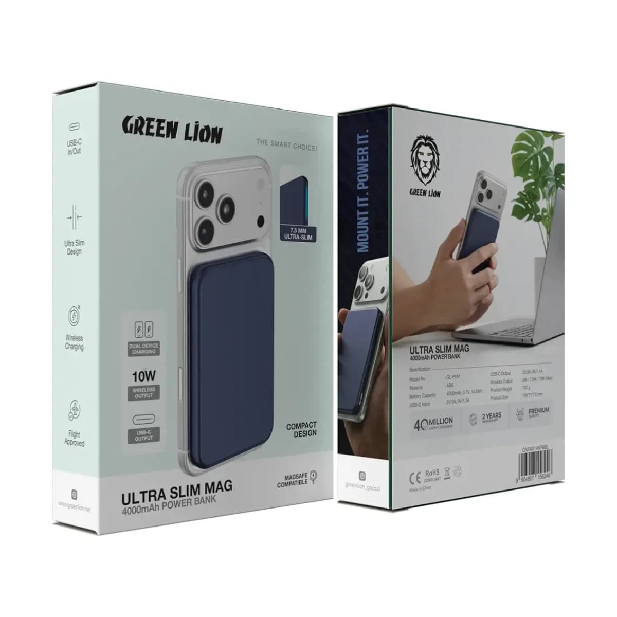 Green Lion Ultra Slim Mag 4000mAh Power Bank - Thumbnail Angle 3 | Elmougi Store UAE