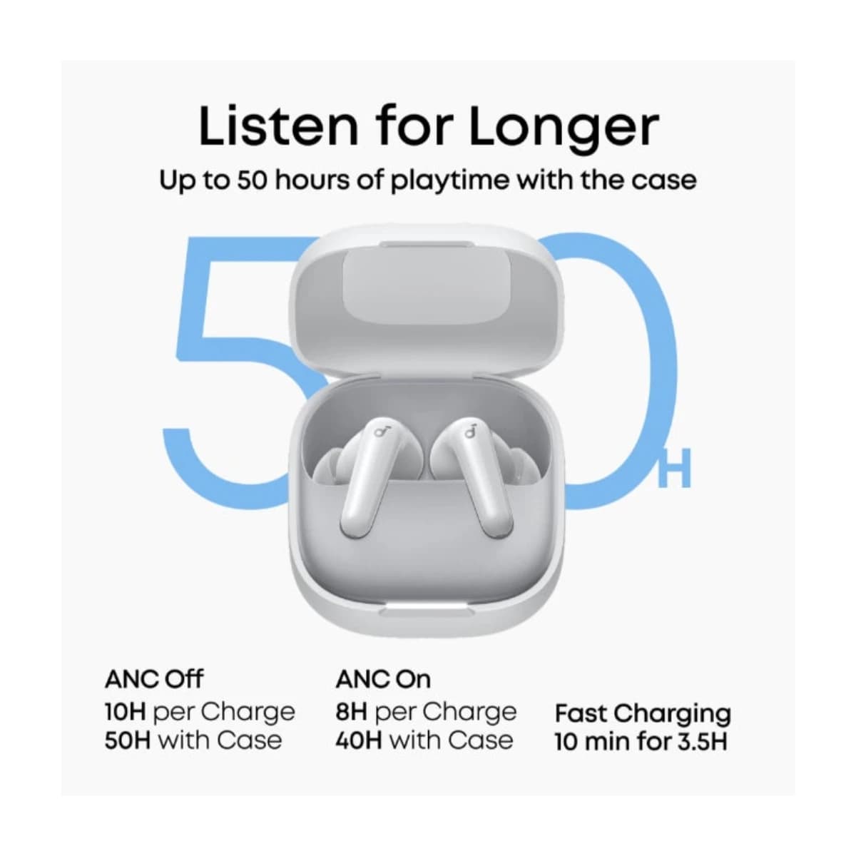 Soundcore R60i NC True Wireless Earbuds with Adaptive ANC, Hi-Res LDAC, 50H Playtime, AI Clear Calls, IP55, Fast Charging - Thumbnail Angle 3 | Elmougi Store UAE
