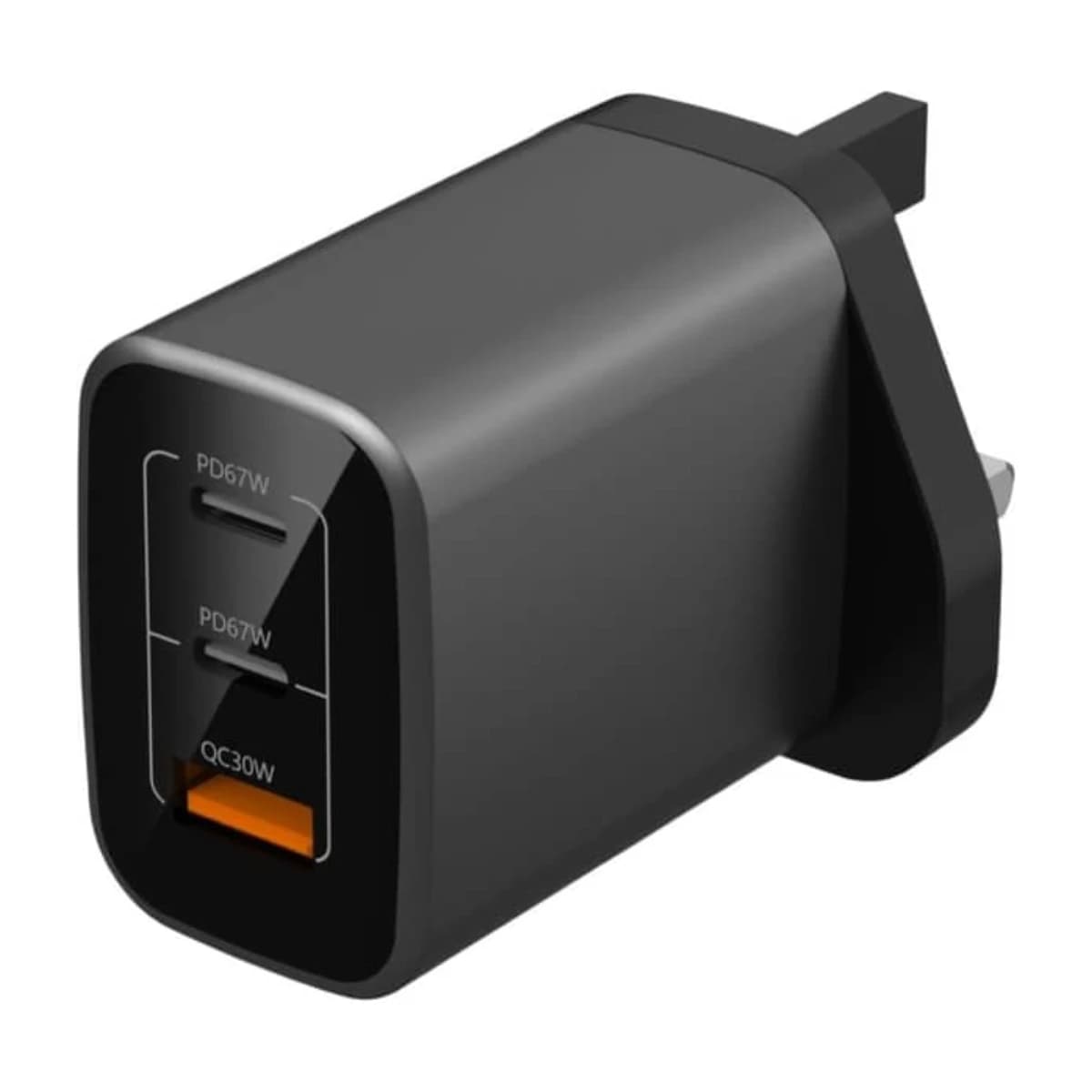 Telux Voltflow PD67 67W GaN Wall Charger with 1 USB-C and 1 USB-A Port - Grey - Thumbnail Angle 2 | Elmougi Store UAE