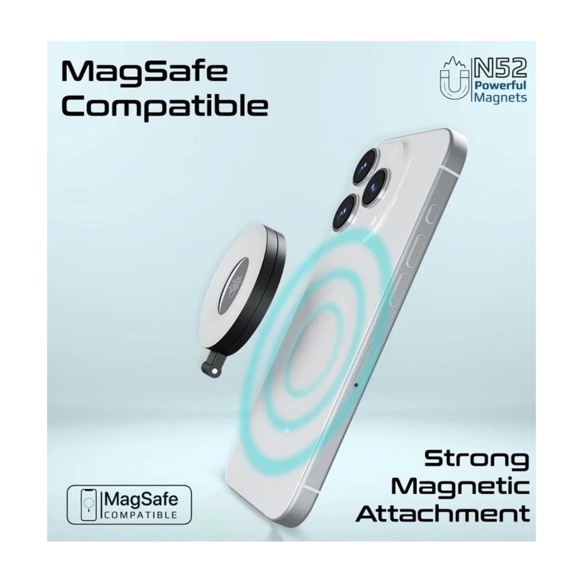 PROMATE Portable LED Light, Adjustable Selfie Light with 300mAh Battery, MagSafe-Compatible Ring Design, 180-Degree Flip Function, Light Intensity Control and Three Lighting Modes, and Included 20cm Charging Cable, MagHalo Black - Thumbnail Angle 3 | Elmougi Store UAE