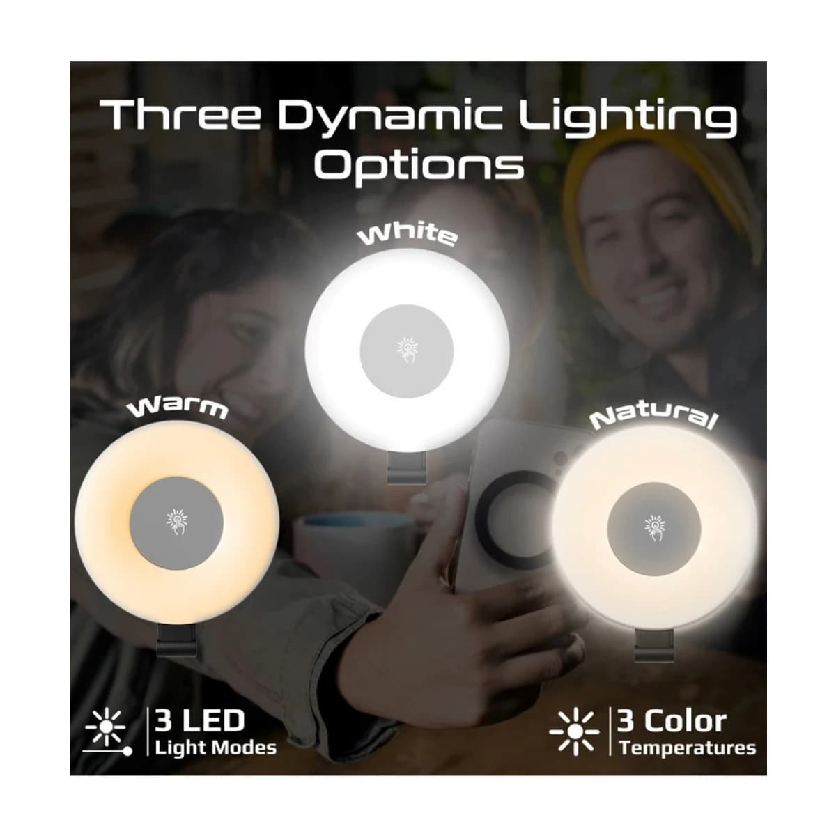 PROMATE Portable LED Light, Adjustable Selfie Light with 300mAh Battery, MagSafe-Compatible Ring Design, 180-Degree Flip Function, Light Intensity Control and Three Lighting Modes, and Included 20cm Charging Cable, MagHalo Black - Thumbnail Angle 2 | Elmougi Store UAE