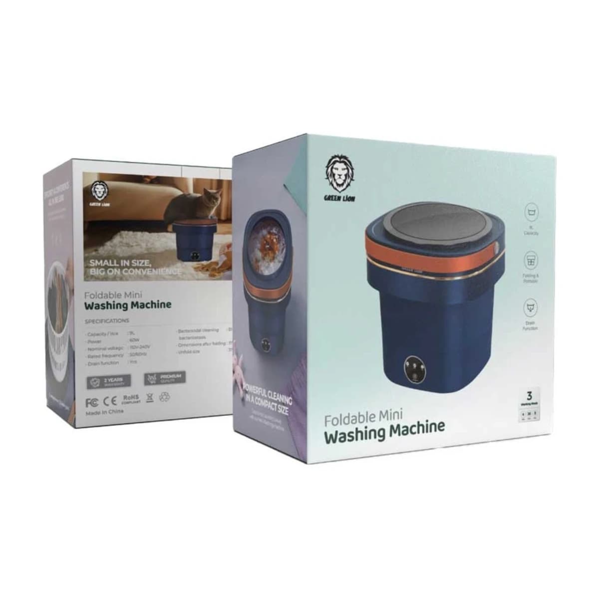 Green Lion Foldable Mini Washing Machine 9L 60W - Blue - Thumbnail Angle 3 | Elmougi Store UAE