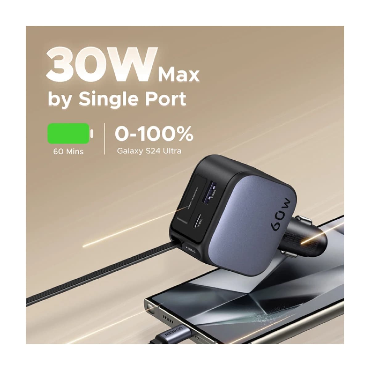 UGREEN 60W Retractable USB-C Car Charger with Cable - Thumbnail Angle 4 | Elmougi Store UAE