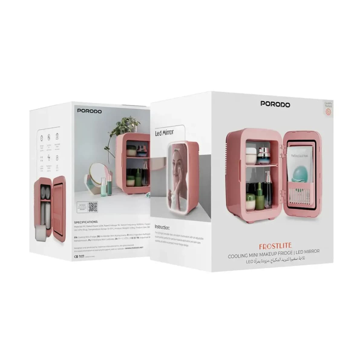 Porodo Frostlite Cooling Mini Makeup Fridge with LED Mirror, 4L, Low-Noise, Portable - Thumbnail Angle 3 | Elmougi Store UAE