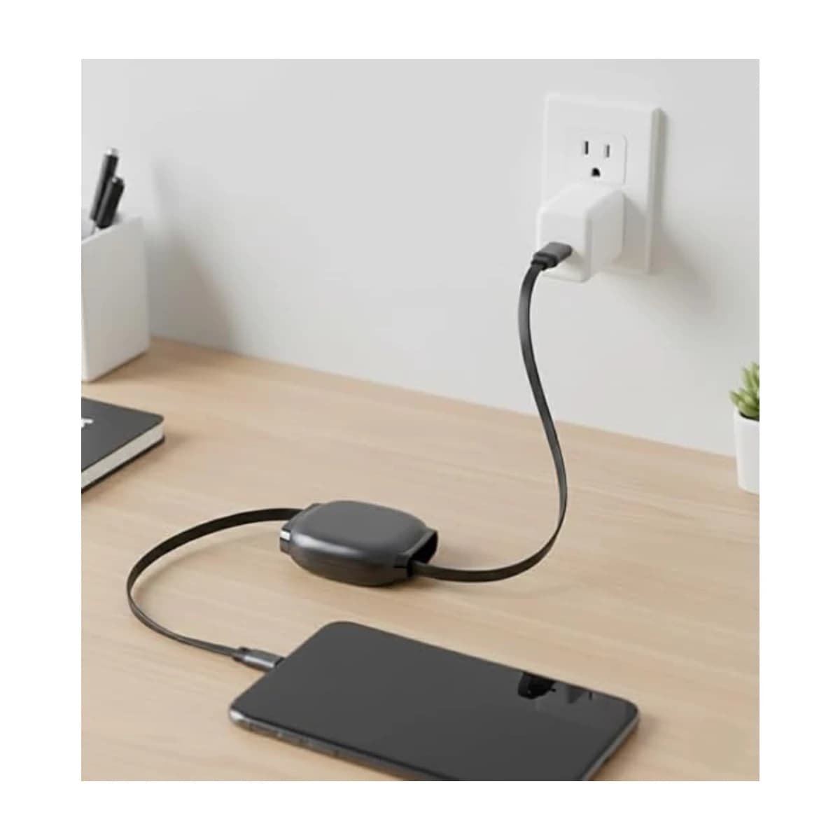 Desert USB-C to USB-C Retractable Cable 240W PD Fast Charging 5A, Nylon Braided Type-C Charger with E-Marker Chip - Thumbnail Angle 2 | Elmougi Store UAE