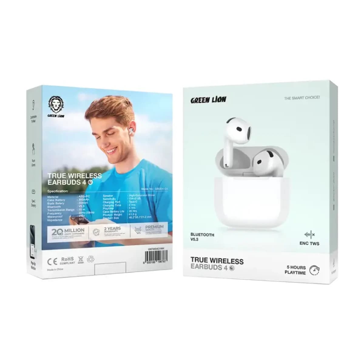 Green Lion True Wireless Earbuds G1 White - Thumbnail Angle 2 | Elmougi Store UAE