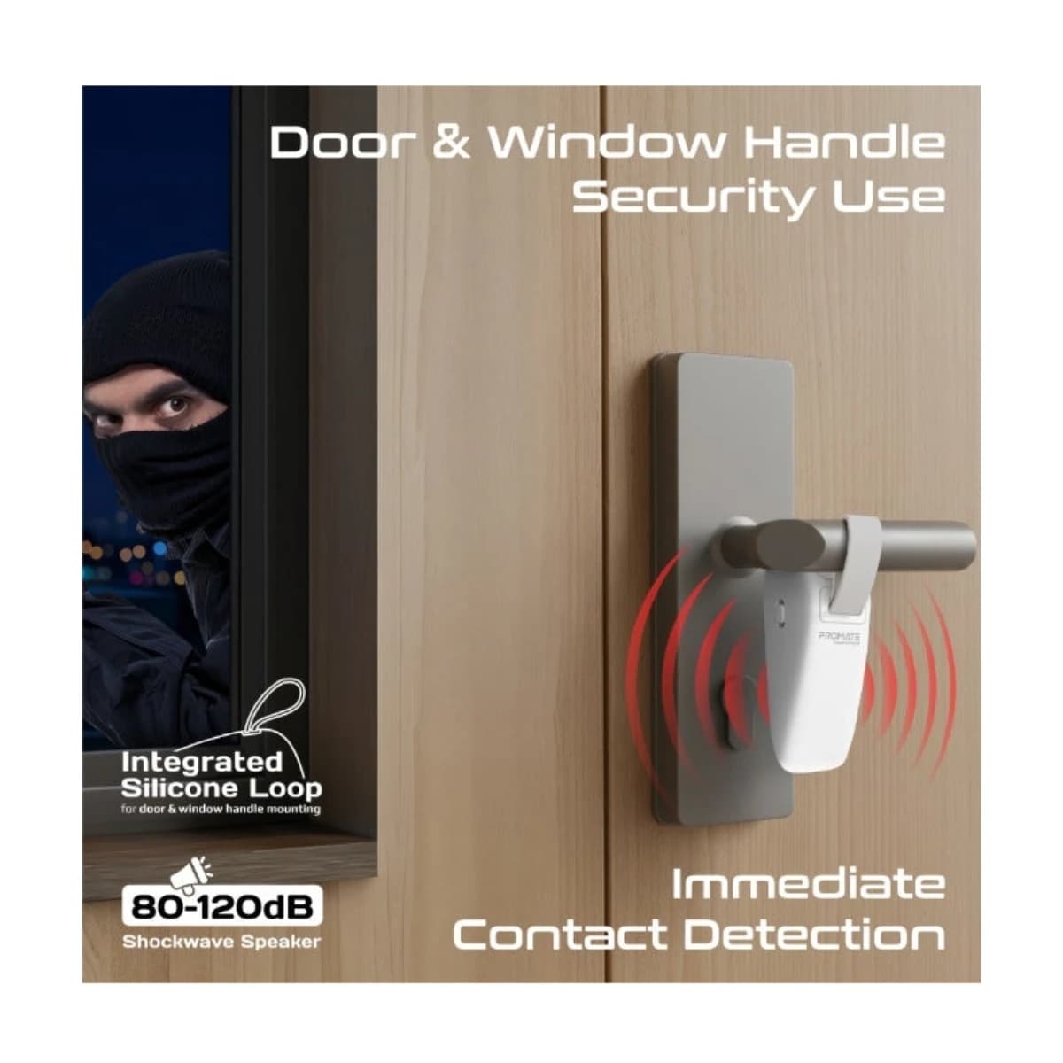 PROMATE DoorShield Portable Travel Door Alarm and Door Stopper, Dual Sensitivity Security Alert, 120dB Anti-Theft Protection, Instant Intruder Detection for Hotel Rooms, Homes and Apartments - Thumbnail Angle 3 | Elmougi Store UAE