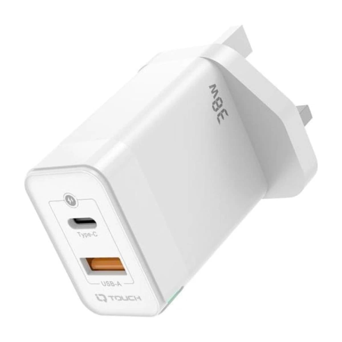 IQ TOUCH 38W Dual Port Wall Charger Powered by GaN Tech - ICHARGE-38PD-QC - Thumbnail Angle 2 | Elmougi Store UAE