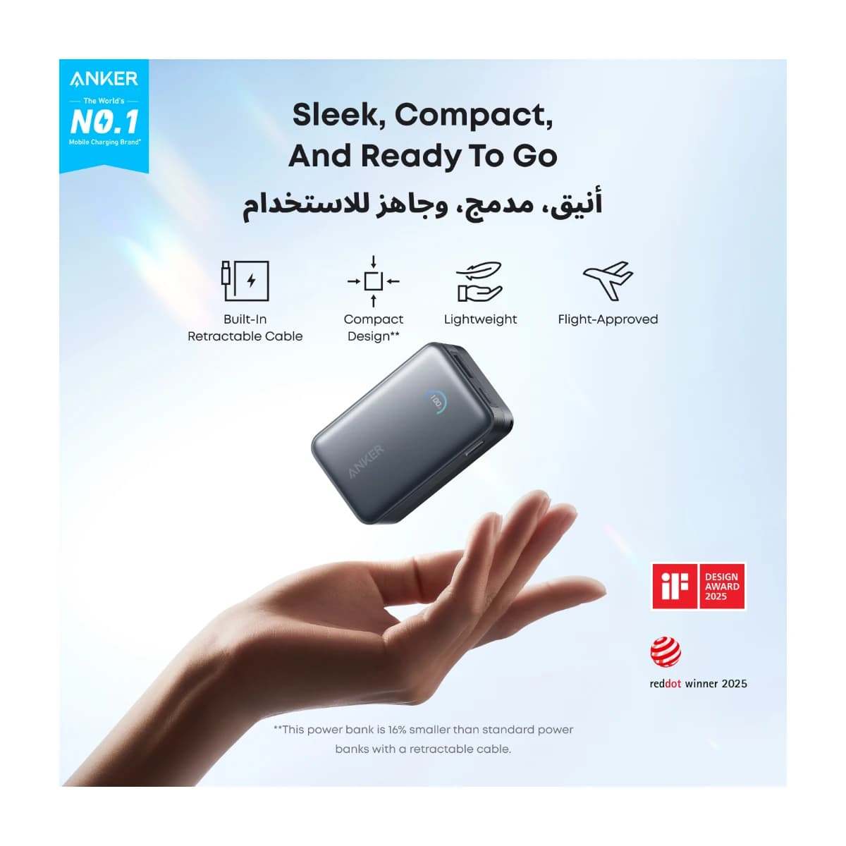 Anker Nano 10000mAh Power Bank with Retractable Cable, 45W Max Compact Battery Pack, Smart Display, for iPhone 16 Series, iPad, Galaxy, Pixel, and More - Thumbnail Angle 2 | Elmougi Store UAE