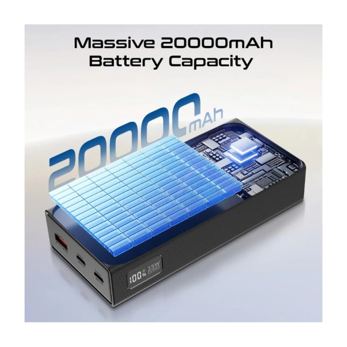 PROMATE Bolt-20PD+ 20000mAh Power Bank 35W USB-C PD Fast Charging, Dual USB-C In/Out, Triple Device Charging, LED Battery Display, Portable Travel Charger Black - Thumbnail Angle 2 | Elmougi Store UAE