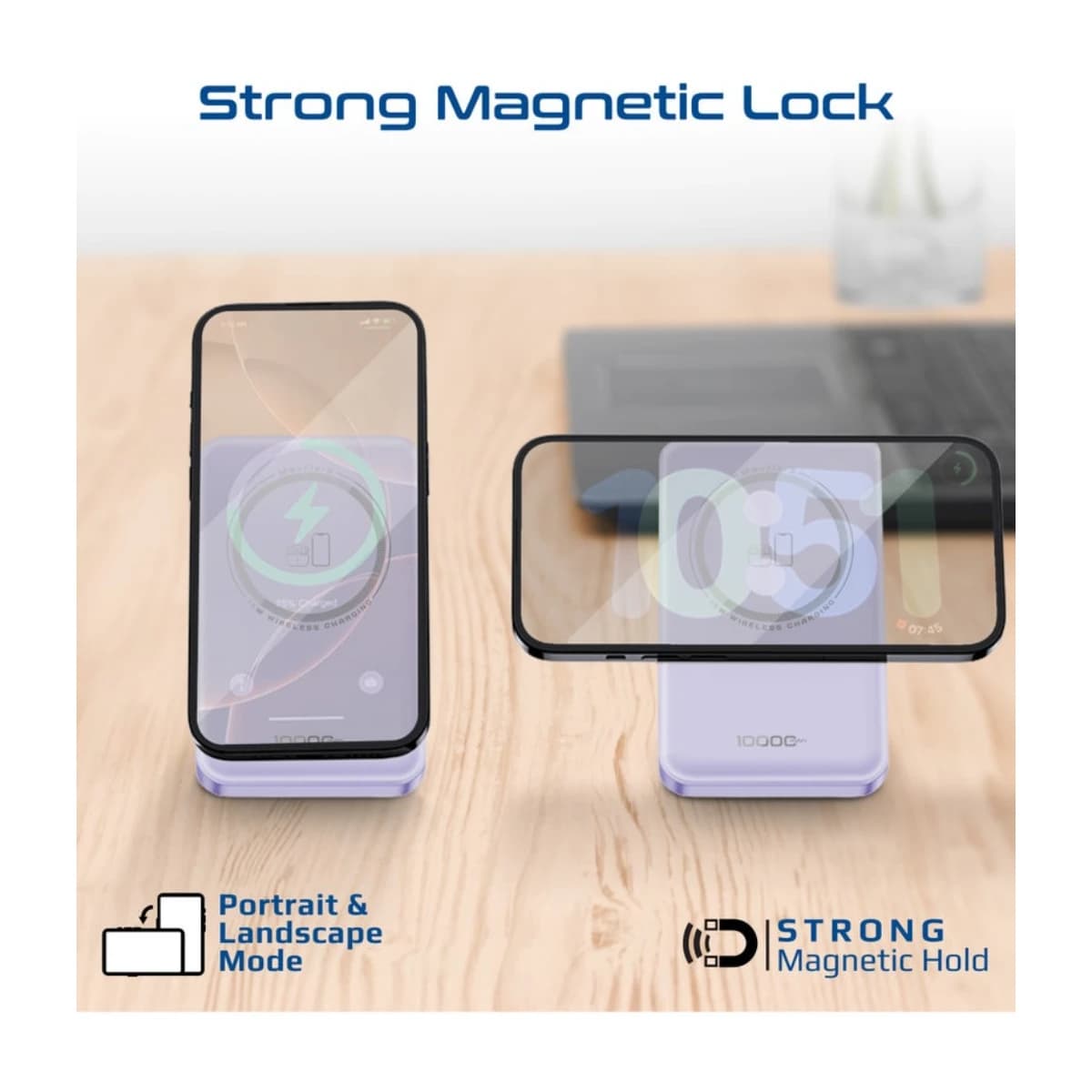 Promate10000 MAH Mavrix 3 10000mAh Magsafe Power Bank with Apple Watch Charger 15W Wireless 20W USB-C PD Fast Charging N52 Magnetic Kickstand Tsa Approved for iPhone 17 17pro 16 Samsung S26 S25 Purple - Purple - Thumbnail Angle 2 | Elmougi Store UAE
