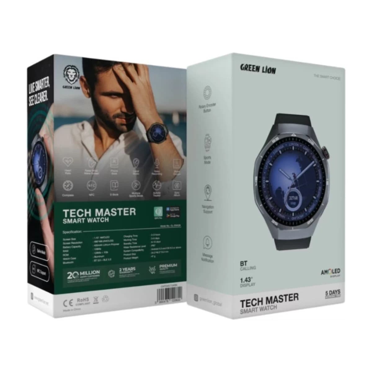 Green Lion Tech Master Smart Watch 1.43" AMOLED, Black - Thumbnail Angle 3 | Elmougi Store UAE
