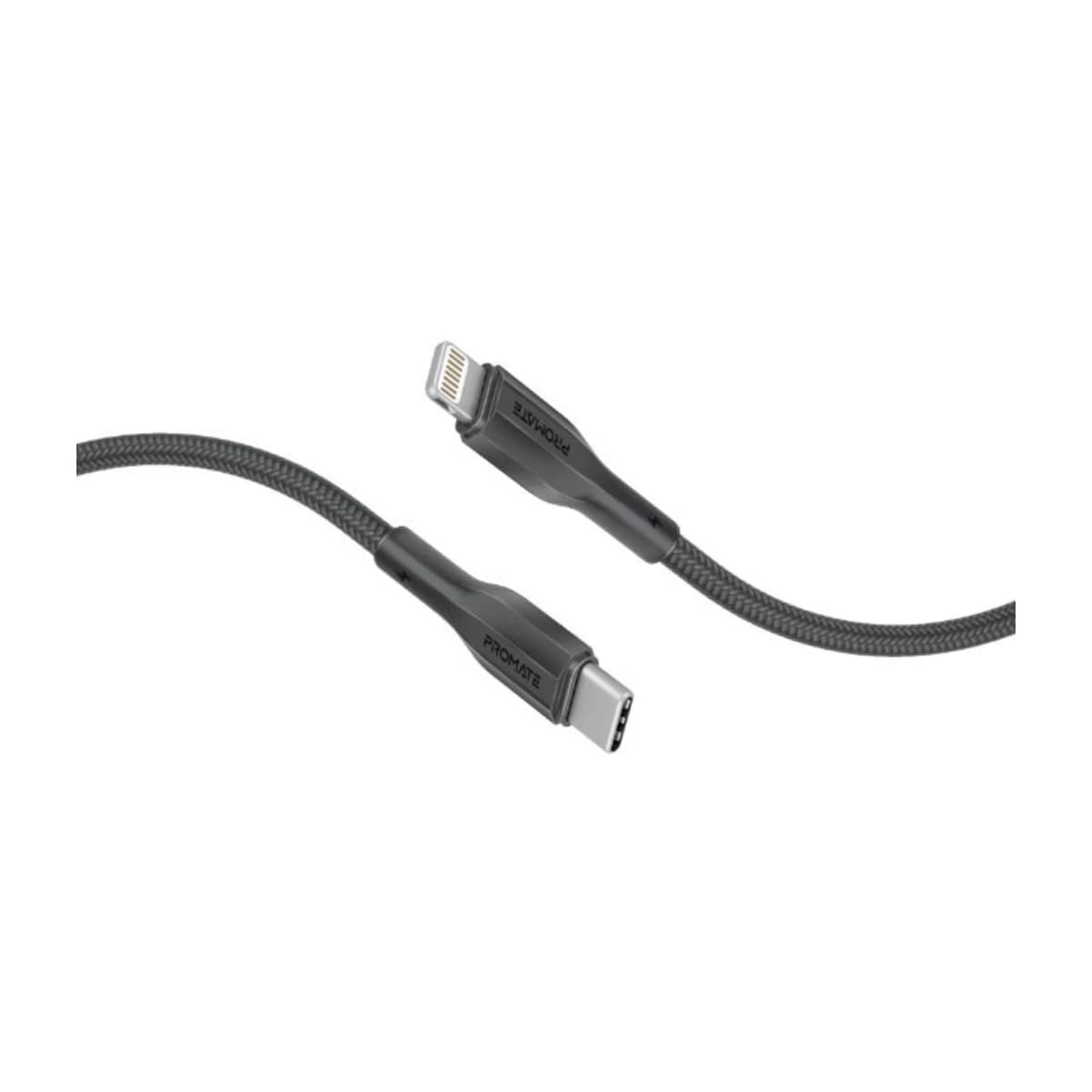 PROMATE XCord-Ci 27W USB-C to Lightning Fast Charging Cable, 1.2M Braided TPE Cable, 480Mbps Data Transfer, Power Delivery, Tangle-Free, Durable Strain Relief Design for iPhone, iPad & AirPods black - Thumbnail Angle 1 | Elmougi Store UAE