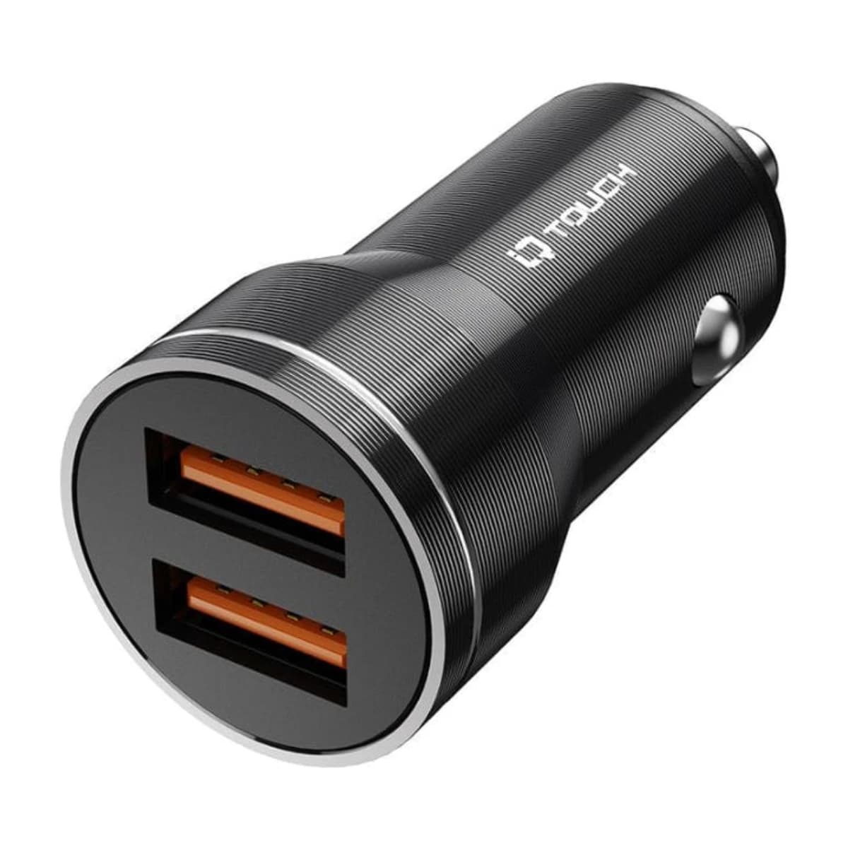 IQ TOUCH Powerdrive2 3.1A Fast Car Charger - 2 USB, Aluminum, Black - Thumbnail Angle 2 | Elmougi Store UAE