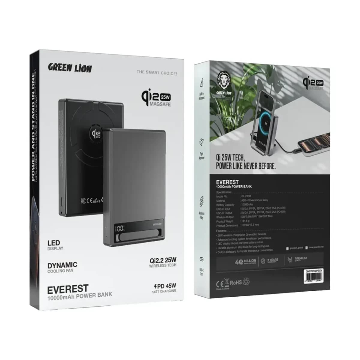 Green Lion Everest 10000mAh Power Bank - Gray - Thumbnail Angle 2 | Elmougi Store UAE