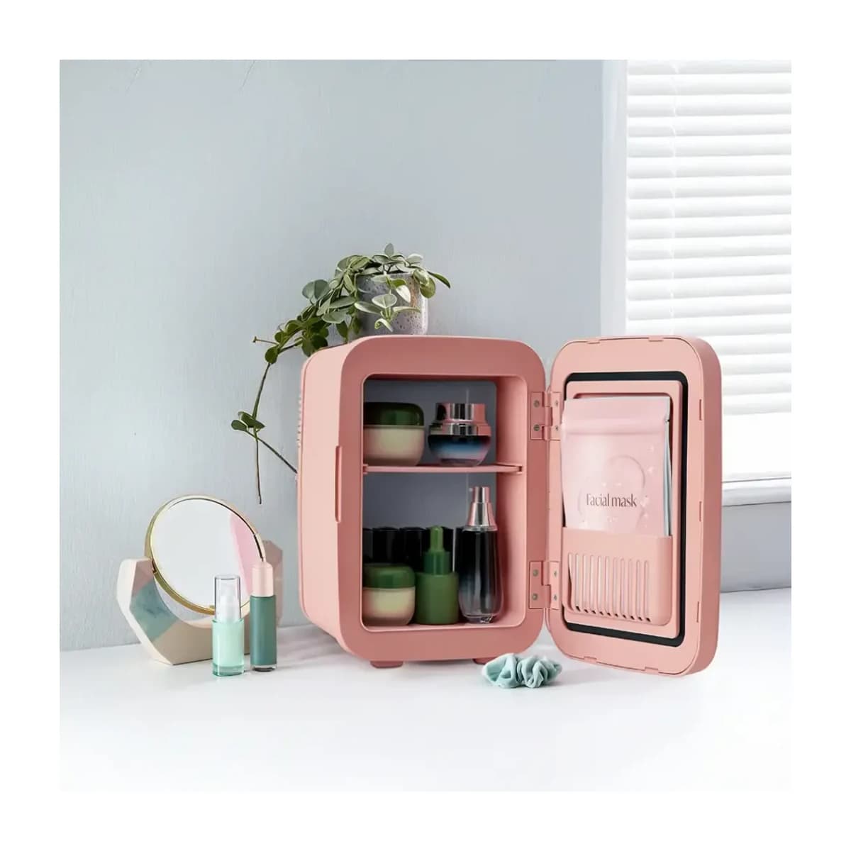 Porodo Frostlite Cooling Mini Makeup Fridge with LED Mirror, 4L, Low-Noise, Portable - Thumbnail Angle 4 | Elmougi Store UAE