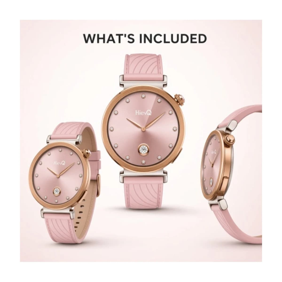 Hie-Q GT9 Mini AMOLED Smart Watch for Women, AI Dashboard, Compass, Wireless Charging, Heart Rate & Sleep Tracking, Bluetooth Calling, Full Touchscreen Fitness Tracker, Multiple Sports Modes, 3 Pairs Interchangeable Straps, Stylish Smartwatch for Fitness, Sports & Daily Use, Pink - Thumbnail Angle 3 | Elmougi Store UAE