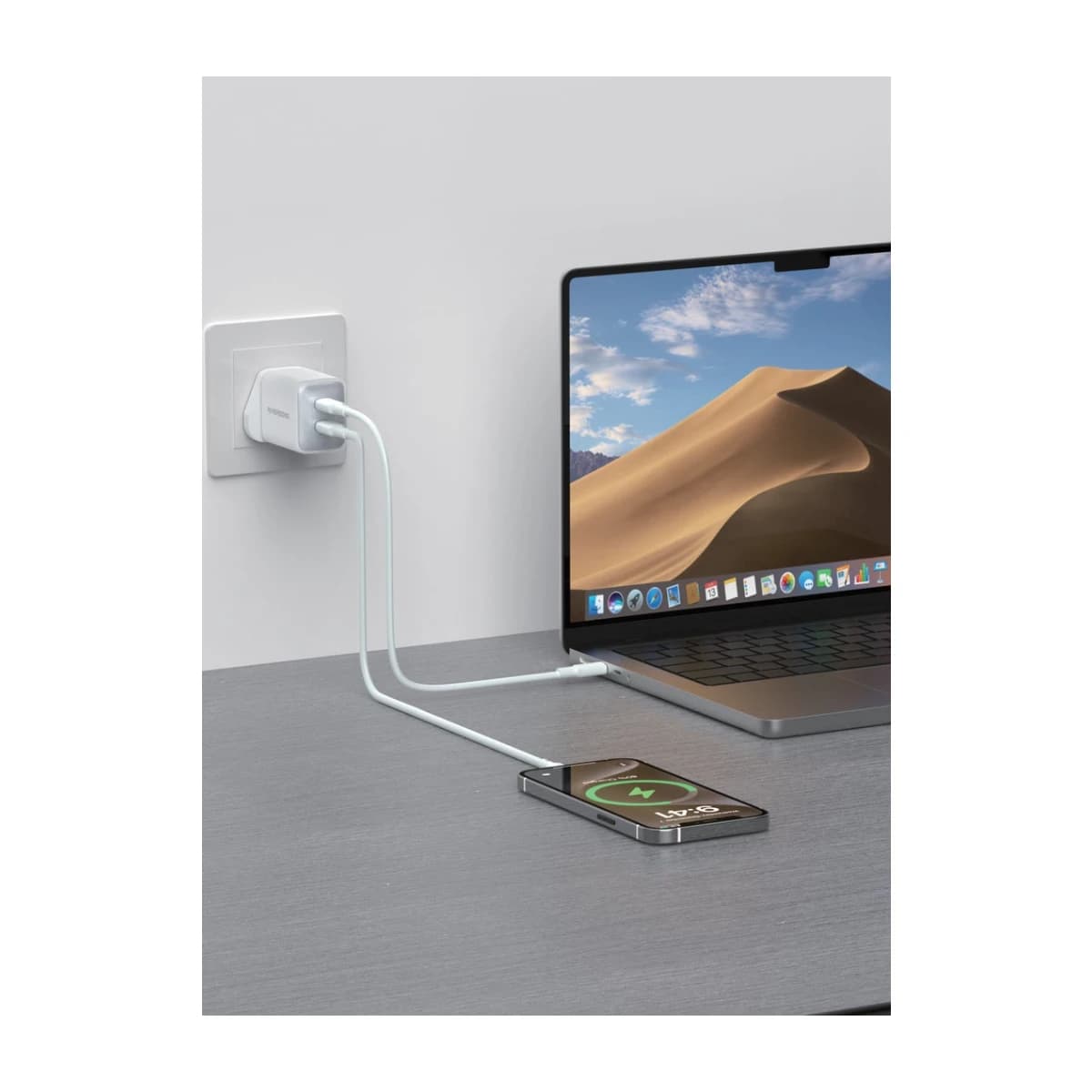 Riversong AD138 PD45W 2C Dual USB-C 45W Wall Charger - White - Thumbnail Angle 2 | Elmougi Store UAE