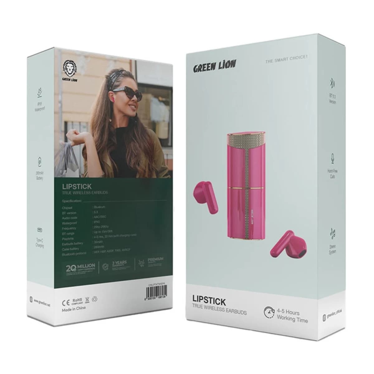 Green Lion Lipstick True Wireless Earbuds - Thumbnail Angle 2 | Elmougi Store UAE