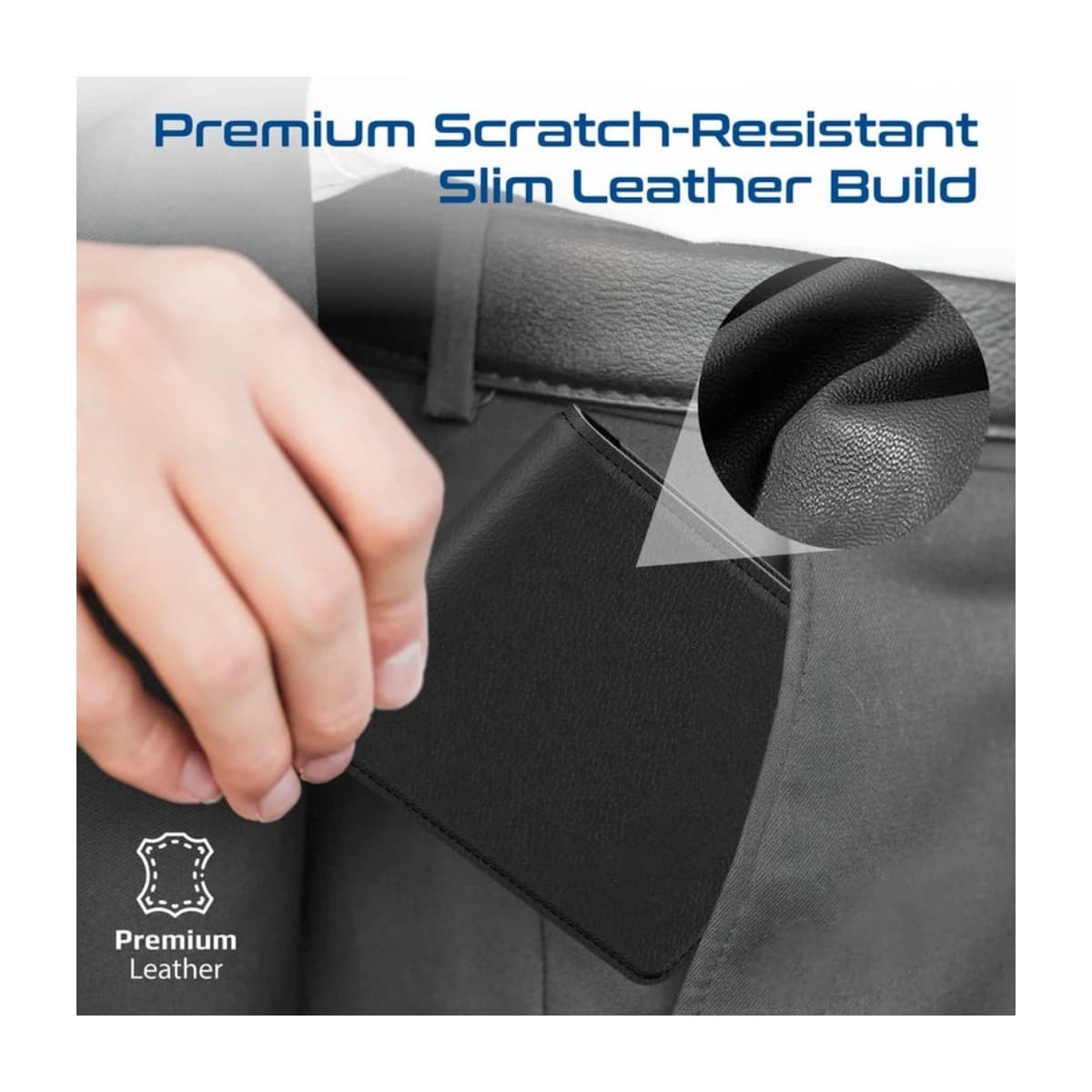 Promate ProWallet Anti-Loss Leather Wallet with Apple Find My, Wireless Charging, RFID Protection, Built-in Speaker, Bluetooth 5.2, Slim Design, SIM/MicroSD Slots, 6 Month Battery Life Black - Thumbnail Angle 3 | Elmougi Store UAE