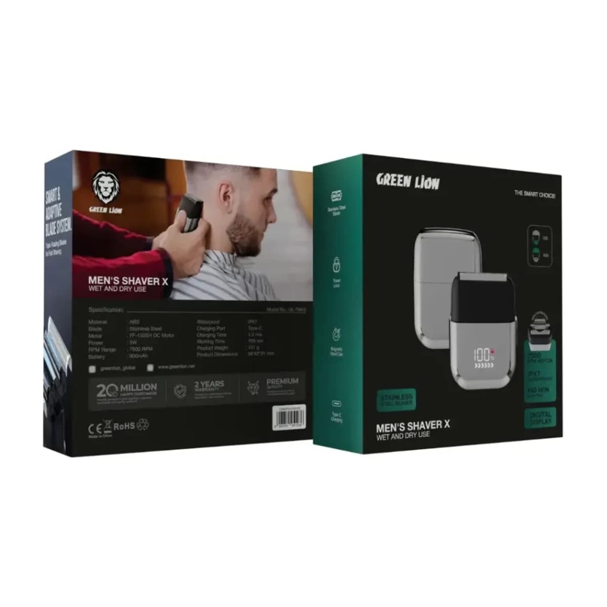 Green Lion Men's Shaver X - Wet and Dry Use - Silver - Thumbnail Angle 4 | Elmougi Store UAE