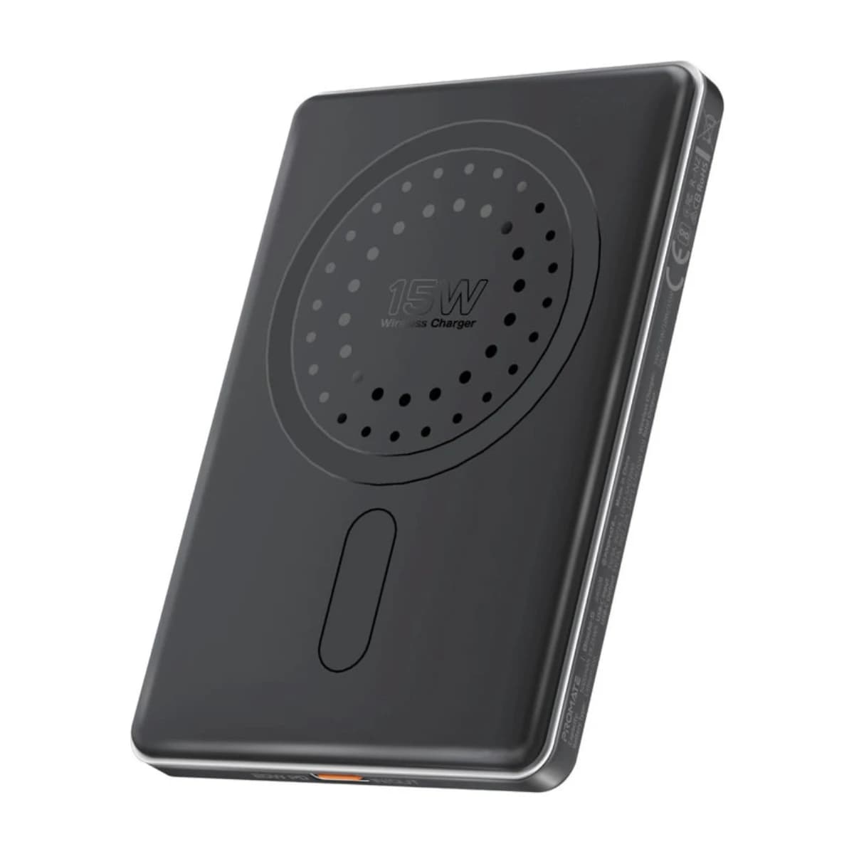 PROMATE 5000 mAh Super Slim Power Bank With 15W MagSafe Charging, 20W USB-C Port, And Safety Protection System, USB-C Input/Output Port Black - Thumbnail Angle 1 | Elmougi Store UAE