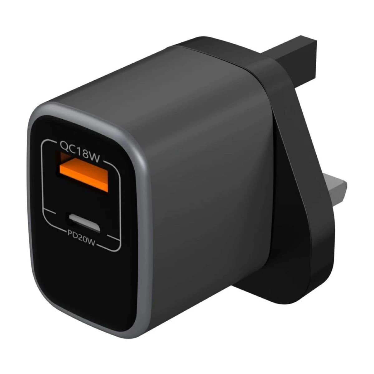 Telux Voltflow PD20 Wall Charger 1A1C Grey - Thumbnail Angle 2 | Elmougi Store UAE