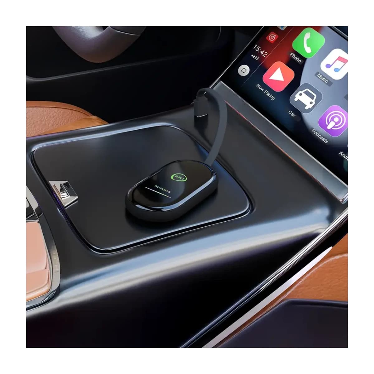Porodo Play X Wireless CarPlay Adapter with Wi-Fi and Bluetooth Connectivity - Black - Thumbnail Angle 2 | Elmougi Store UAE