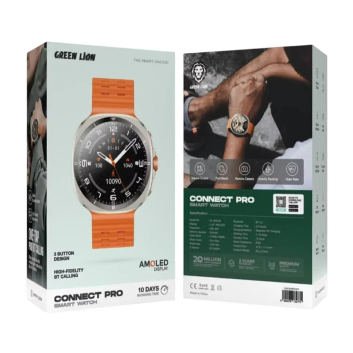 GREEN LION Smart Watch Connect Pro with AMOLED Display and High-Fidelity BT Calling / Always-on Display / Call/social notifications / Music Control / Raise Wrist Wake screen / Sleep monitoring / Sedentary Reminder - Orange/Titanium Dial - Thumbnail Angle 4 | Elmougi Store UAE