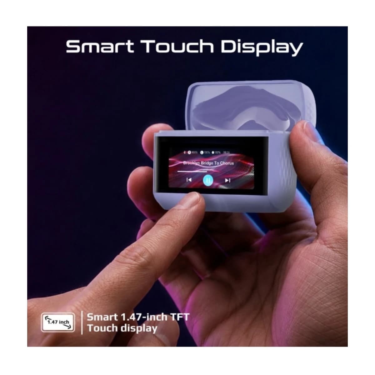 PROMATE Arix TWS Earbuds with ANC, Smart Touch Display, TFT IPS Screen, Quad-Mic ENC, 40-Hour Playtime, IPX5 Water Resistance, Custom EQ Controls - Thumbnail Angle 2 | Elmougi Store UAE