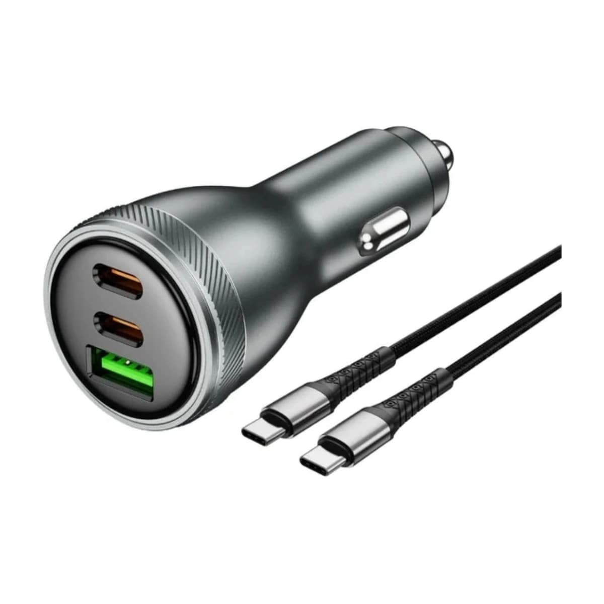 IQ TOUCH 95W Car Charger - 3-Port Fast Charging (2 USB-C, 1 USB-A), Aluminum Alloy - Thumbnail Angle 1 | Elmougi Store UAE