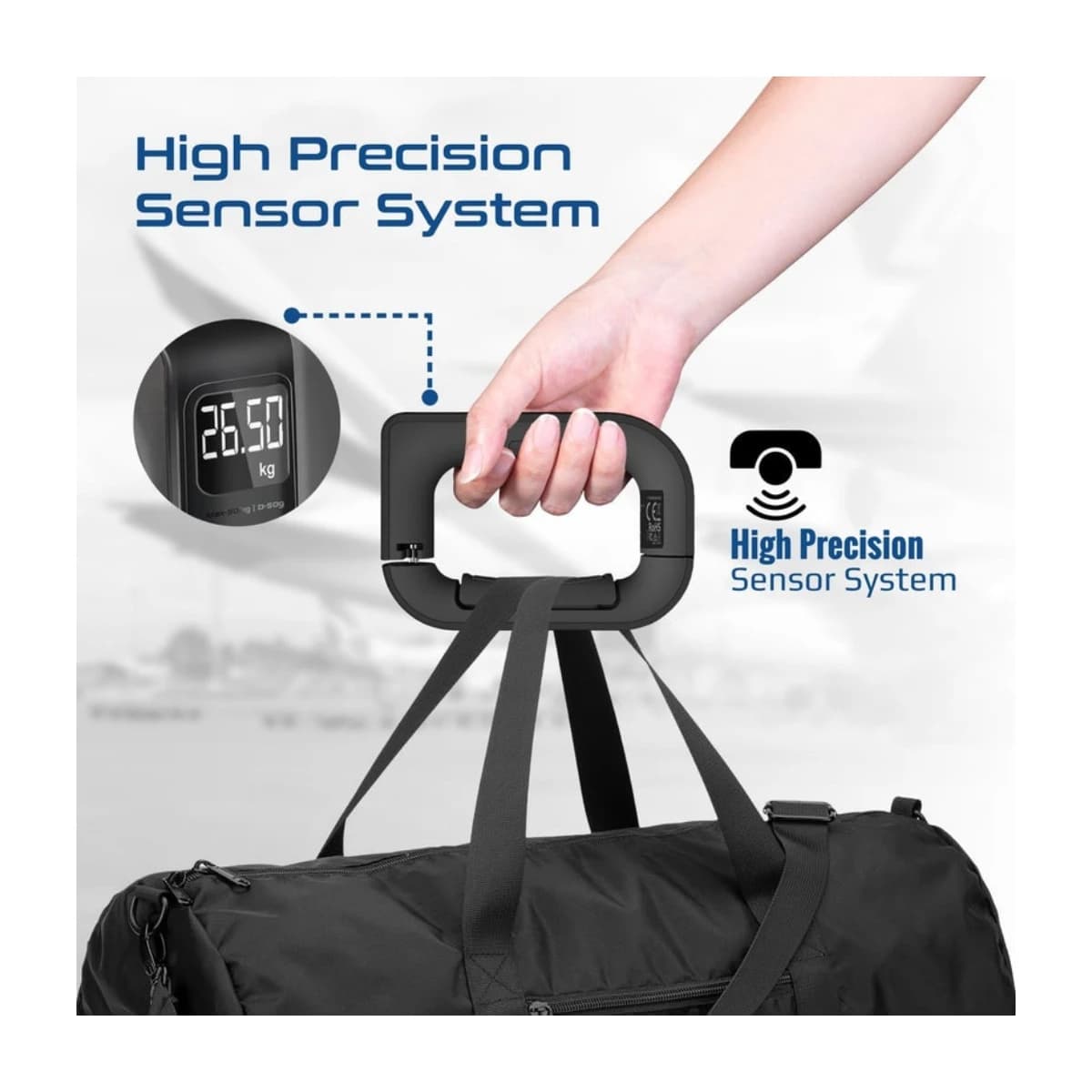 Promate InstaScale-50 Digital Luggage Scale 50kg Max Capacity, High Precision 50g Increments, Backlit LCD Display, Dual Units (kg/lb), Ergonomic Grip, Compact Travel Weighing Tool Black - Thumbnail Angle 4 | Elmougi Store UAE
