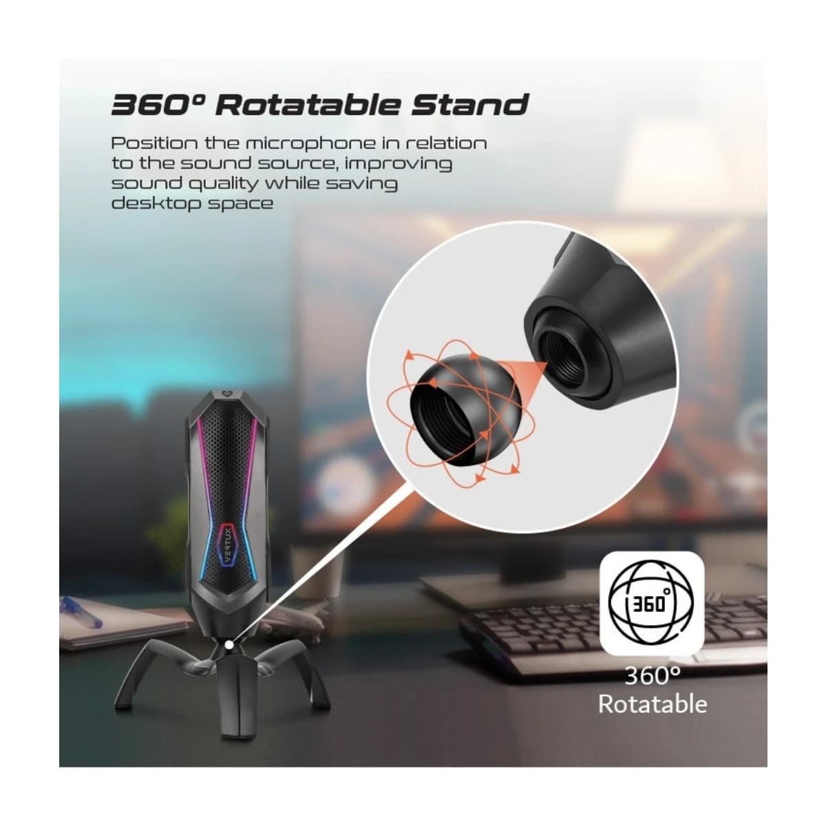Vertux Marshal USB Gaming Microphone - Black - Thumbnail Angle 3 | Elmougi Store UAE