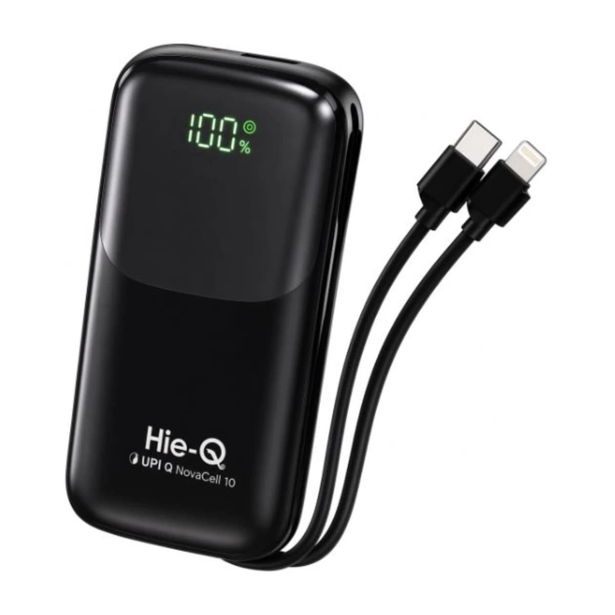 Hie-Q NovaCell 10 10000mAh Portable Power Bank, Built-In USB-C & Lightning Cables, LED Digital Display, Fast Charging, High-Capacity Battery Charger, Compact Dual-Cable Power Bank for iPhone, Android Smartphones, Tablets, Travel, Office, Outdoor Activities & Daily Use - Thumbnail Angle 1 | Elmougi Store UAE