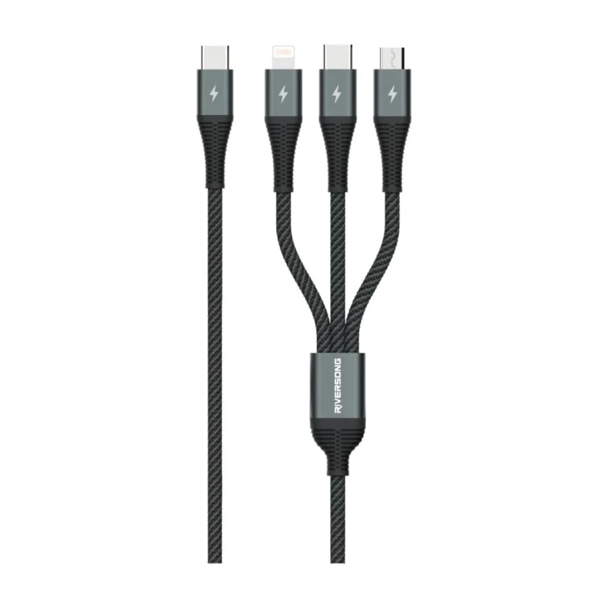 RIVERRSONG 3-in-1 Fast Charging Cable Type-C to Micro, Type-C, Lightning - High Resolution View 1 | Elmougi Store UAE