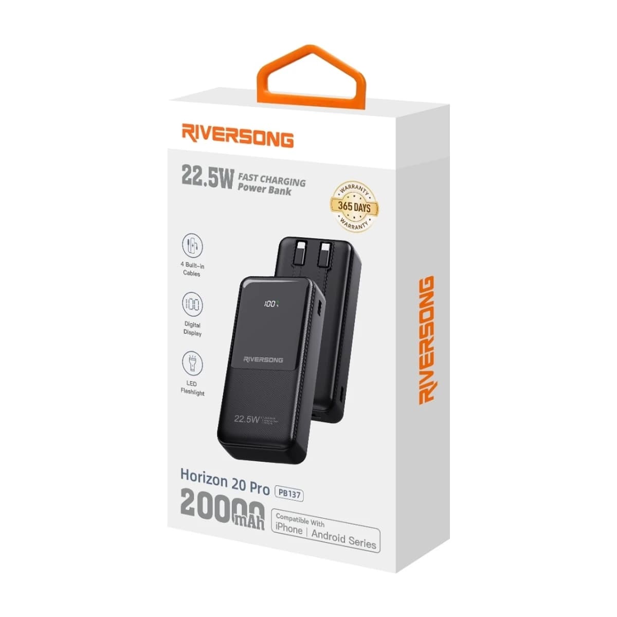 RIVERSONG Horizon 20 Pro Power Bank 20000mAh, 22.5W Fast Charging, Digital Display - Thumbnail Angle 2 | Elmougi Store UAE