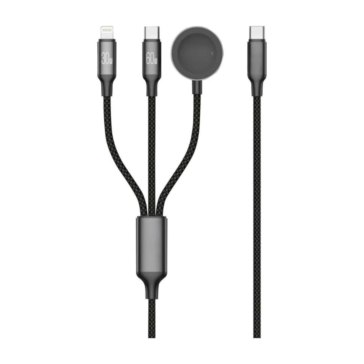 IQ TOUCH IQ TOUCH 3-in-1 Fast Charging Cable – 60W USB-C to USB-C, 30W USB-C to Lightning, 5W USB-C to Apple Watch Wireless Charger, 1.2 Meter, 480Mbps Data Transfer, POWERLINK-TRIO - Thumbnail Angle 1 | Elmougi Store UAE