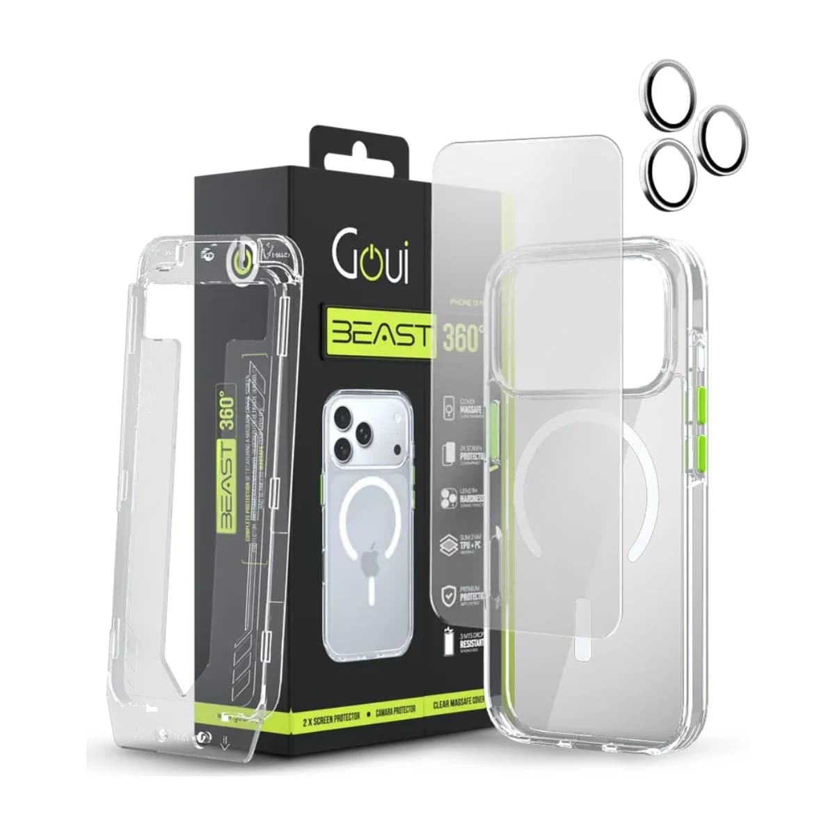 Goui 6-in-1 Protection Kit for iPhone 17 Pro Max - MagSafe Compatible, Anti-Yellowing Case, 2 Screen Protectors, Camera Lens Protector - Thumbnail Angle 1 | Elmougi Store UAE