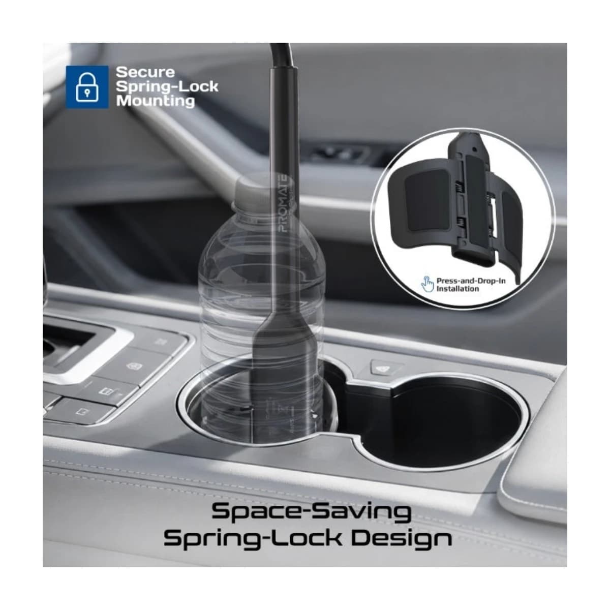 PROMATE CuPro-1 Universal Cup Holder Phone Mount, Spring-Lock Car Phone Holder with Flexible Aluminium Gooseneck, N52 Magnetic Cradle, Portrait & Landscape Viewing, Fits Round and Square Cup Holders black - Thumbnail Angle 2 | Elmougi Store UAE