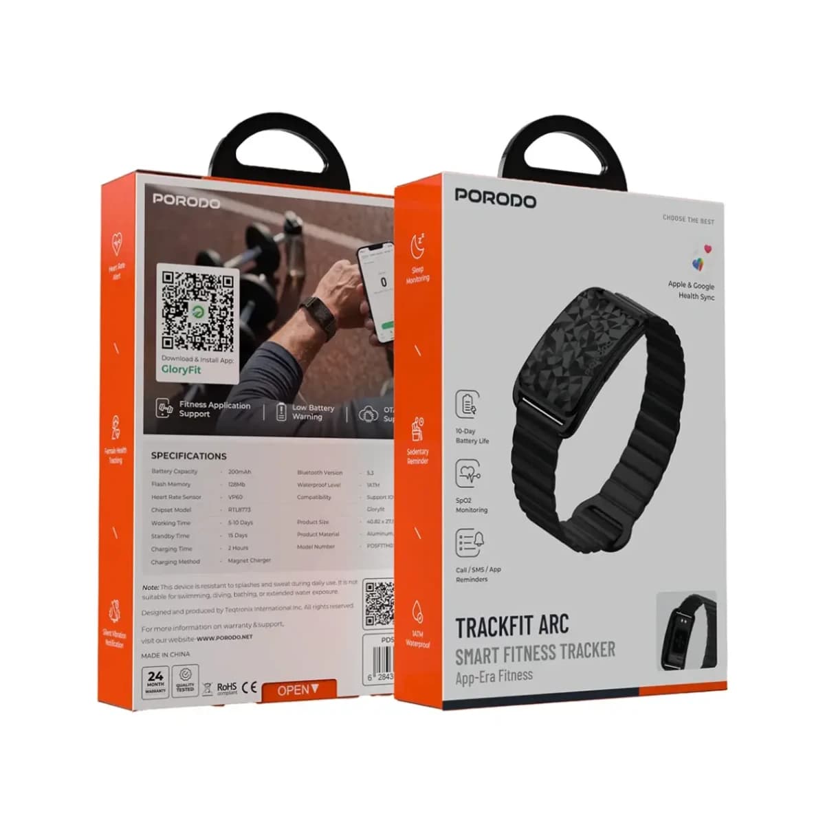 Porodo TrackFit Arc Smart Fitness Tracker with App - Magnetic Strap - Black - Thumbnail Angle 3 | Elmougi Store UAE