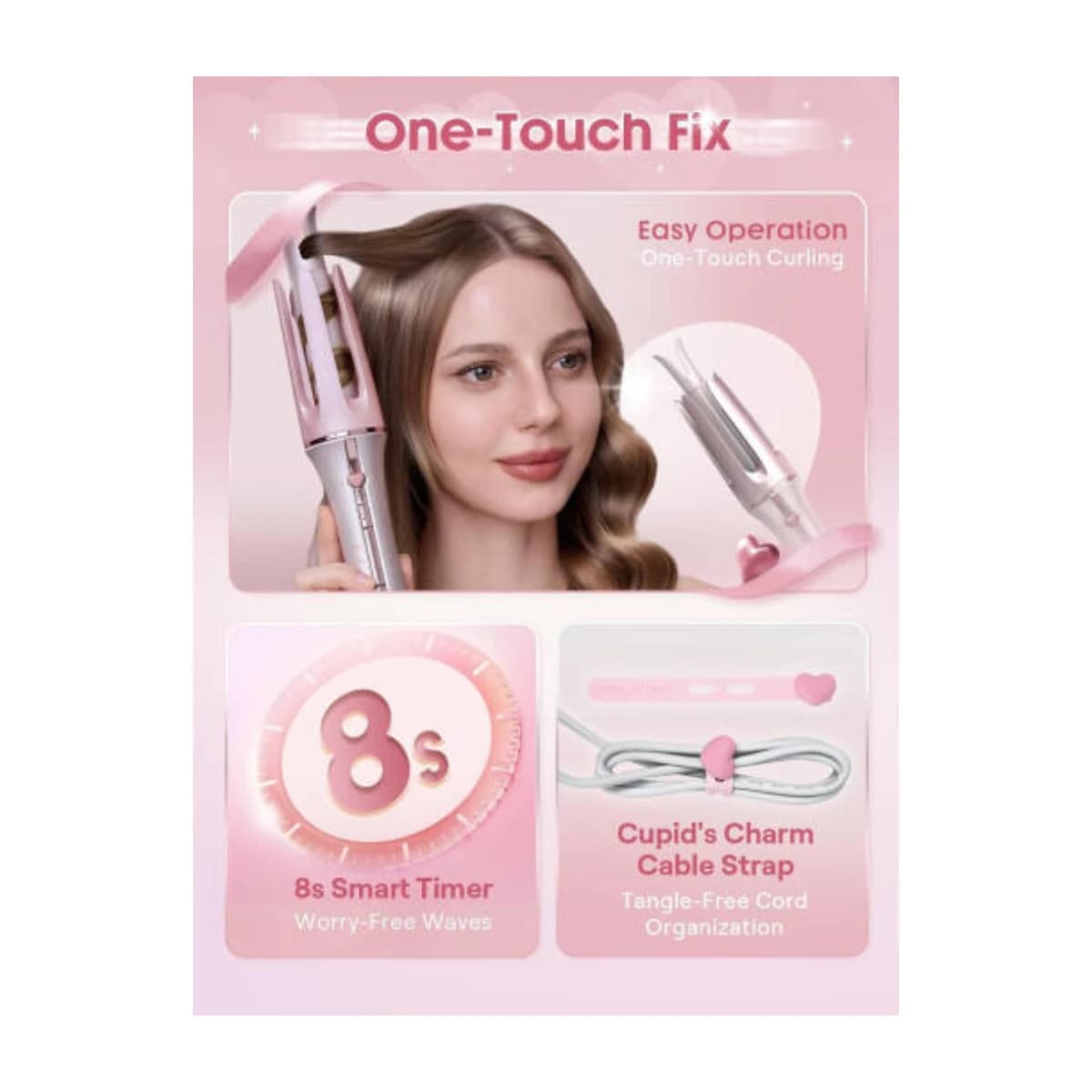 Sheglam Cupid's Charm One-Touch Automatic Curling Wand 25mm - Thumbnail Angle 2 | Elmougi Store UAE