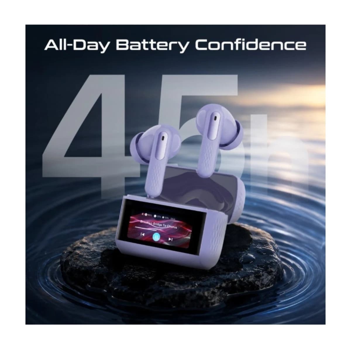 PROMATE Arix TWS Earbuds with ANC, Smart Touch Display, TFT IPS Screen, Quad-Mic ENC, 40-Hour Playtime, IPX5 Water Resistance, Custom EQ Controls - Thumbnail Angle 3 | Elmougi Store UAE