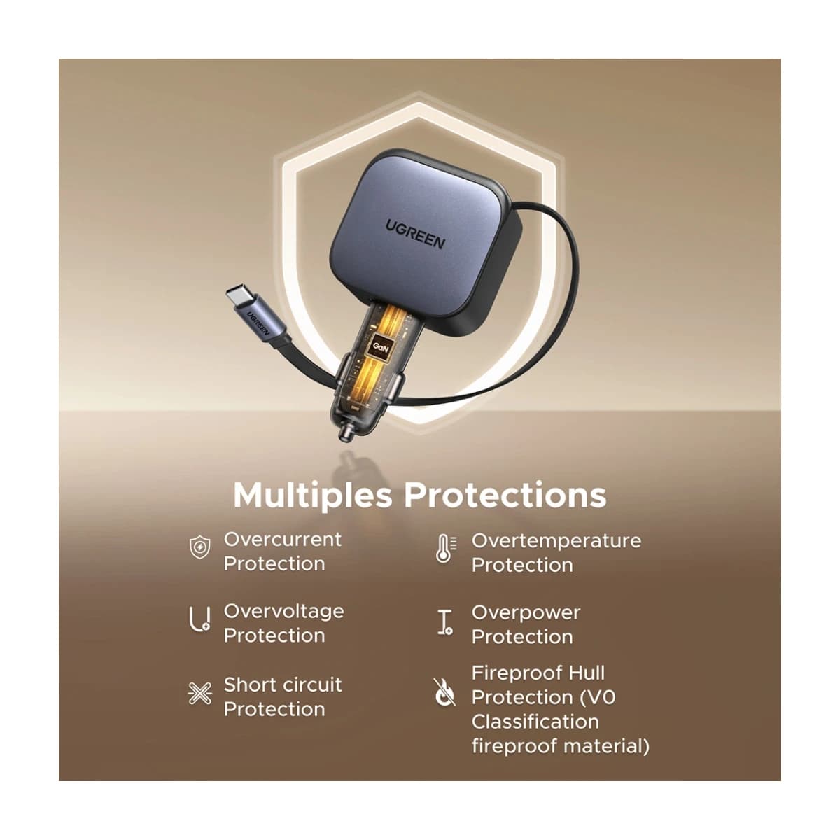 UGREEN 60W Retractable USB-C Car Charger with Cable - Thumbnail Angle 3 | Elmougi Store UAE
