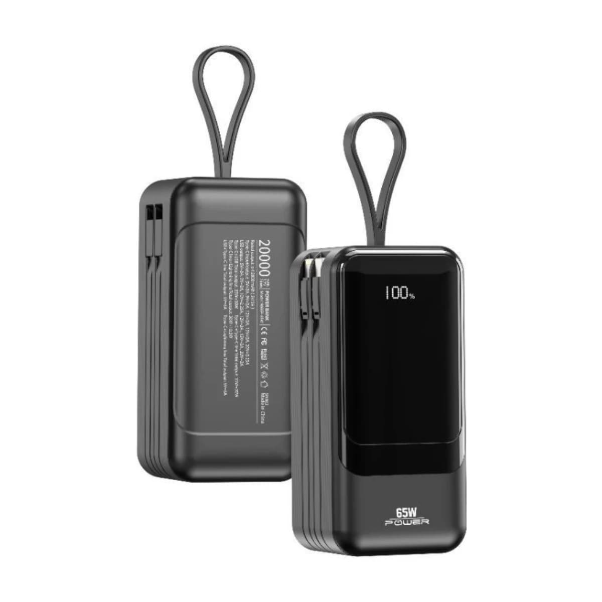 IQ TOUCH 65W Mini Laptop Power Bank 20000mAh with Built-in Cables - Thumbnail Angle 1 | Elmougi Store UAE