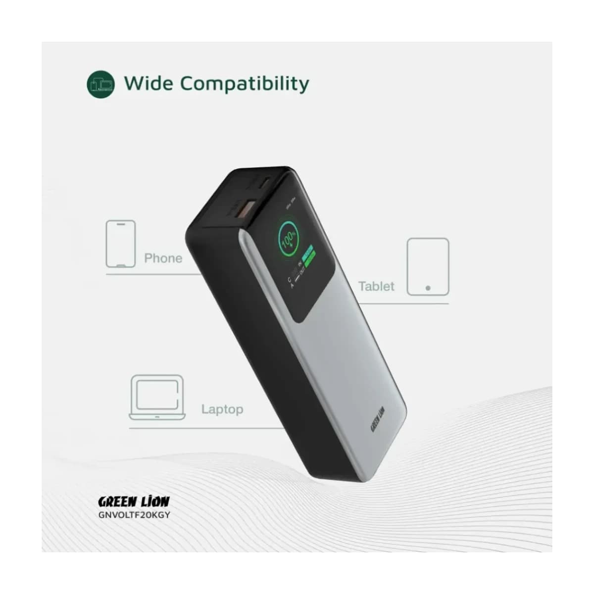 Green Lion Voltura 20000mAh Power Bank PD100W - Grey - Thumbnail Angle 4 | Elmougi Store UAE