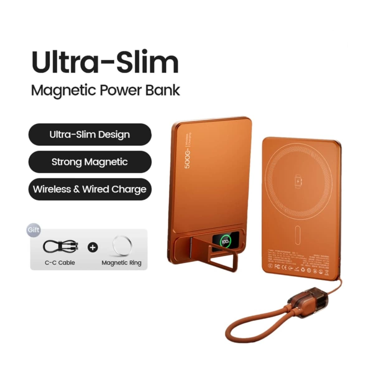 10000mAh Slim MagSafe Power Bank with 20W Fast Wireless Charging - Thumbnail Angle 1 | Elmougi Store UAE
