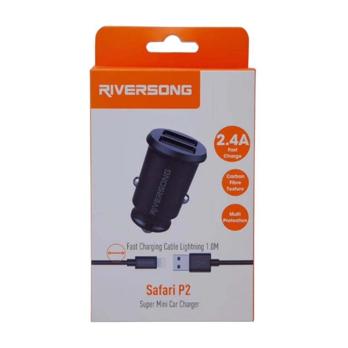 Riversong Safari P2 CC13 Car Charger with 1m USB to Lightning Cable - Black - Thumbnail Angle 2 | Elmougi Store UAE