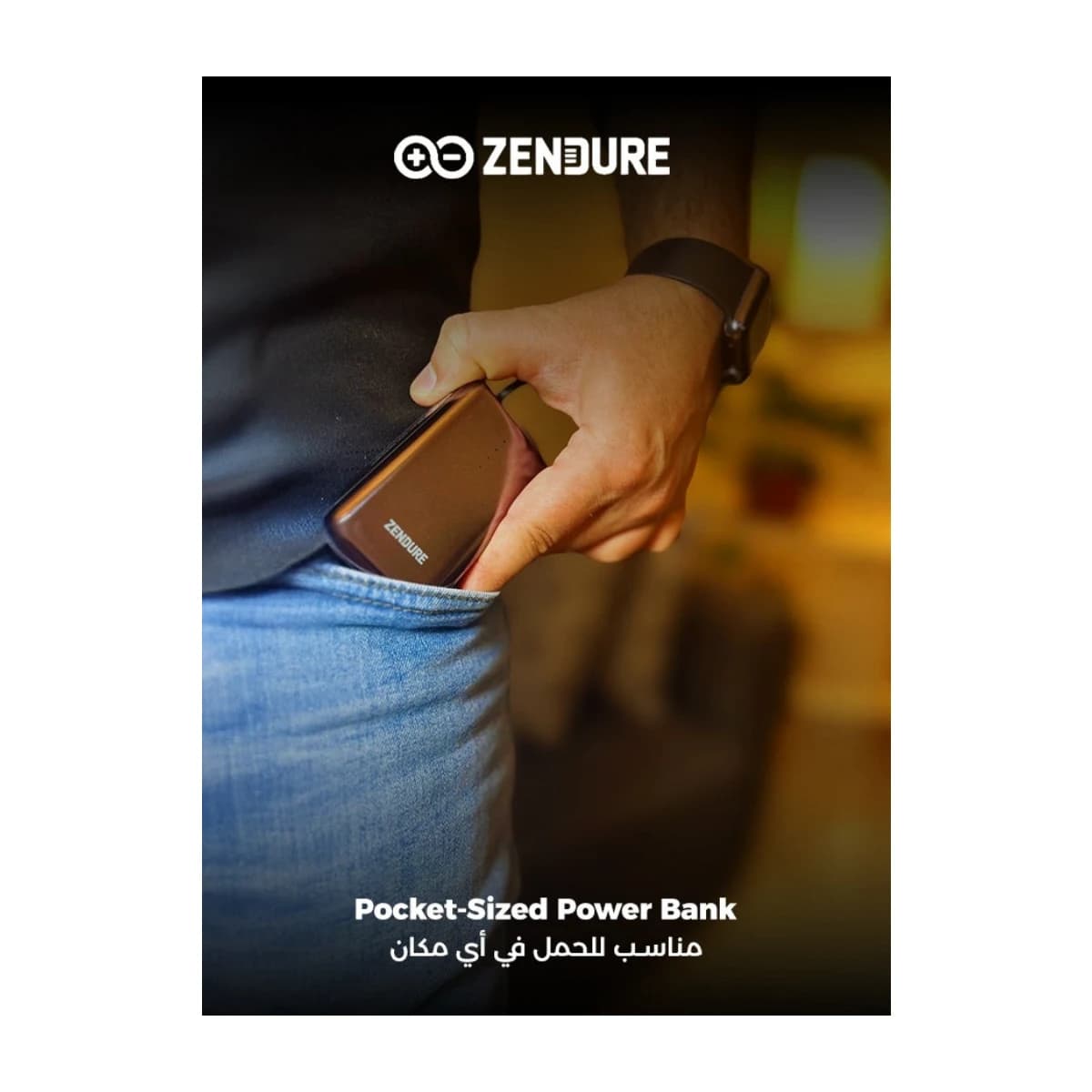 ZENDURE SuperMini Pro 20000mAh Power Bank, 30W Portable Charger with Built-in Cable, Grey - Thumbnail Angle 4 | Elmougi Store UAE