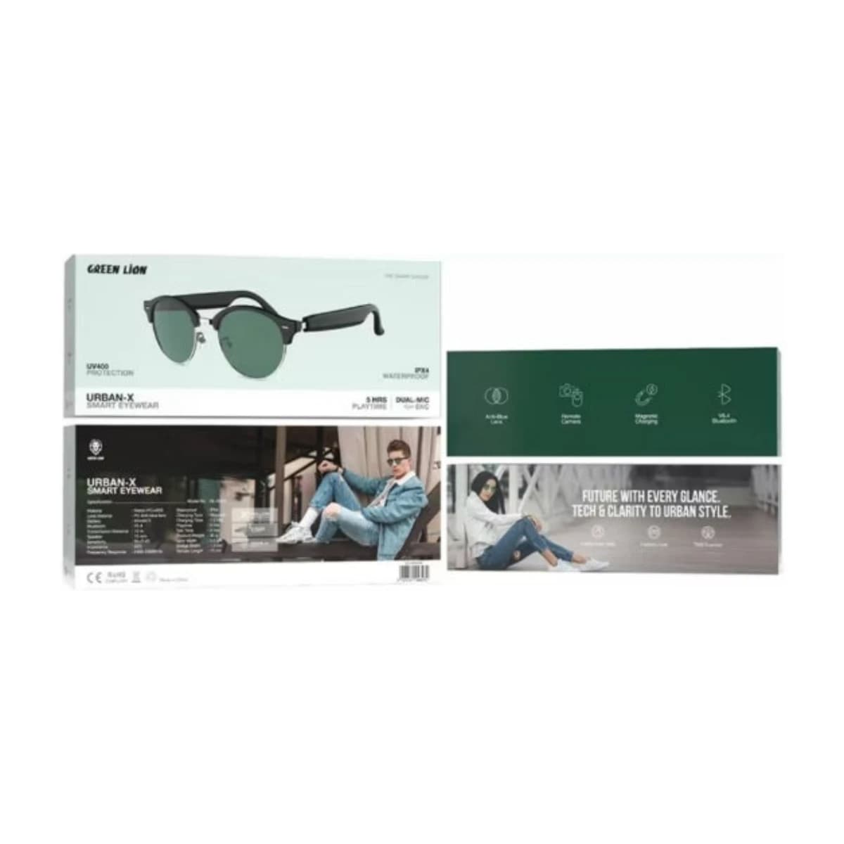 Green Lion Urban-X Smart Glasses with UV400 Protection, Bluetooth 5.4, Anti-Blue Lenses - Black - Thumbnail Angle 4 | Elmougi Store UAE