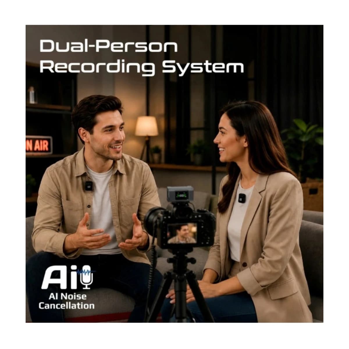 PROMATE Sonex Wireless AI Lavalier Microphone 2-Pack for iPhone, Android, Camera, Vlogging, Interviews with AI Noise Cancellation Magnetic Clip-On Mic, Dual Wireless Microphone System with 2.4GHz Low Latency, 130M Range, 24H Battery - Thumbnail Angle 4 | Elmougi Store UAE